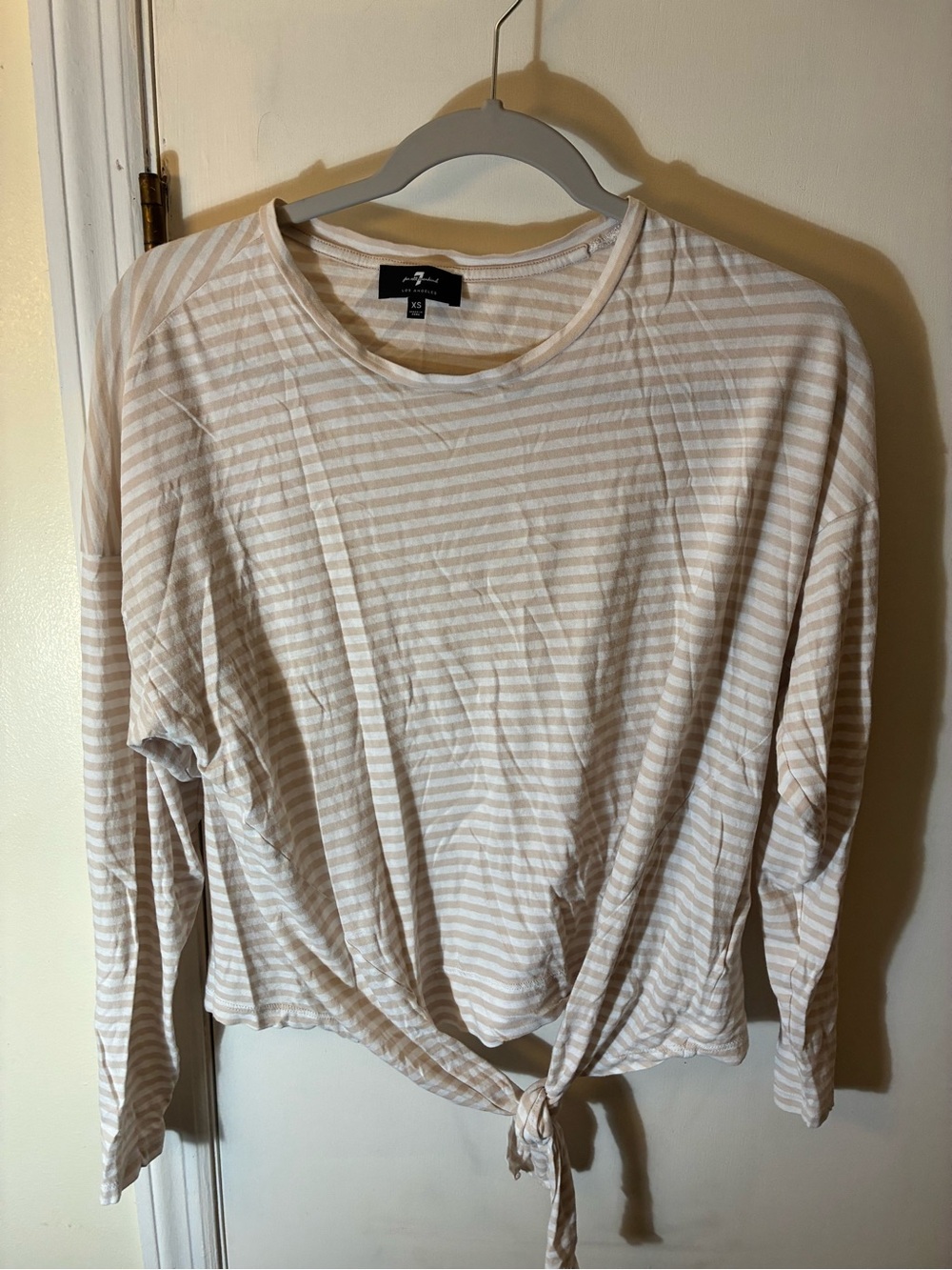 7 for All Mankind Women's Striped Shirt Size XS Long Sleeve Cream Beige